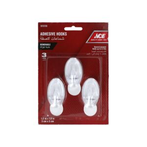 Ace 3-Piece Adhesive Hook White and Clear 1.2 x 1.9inch